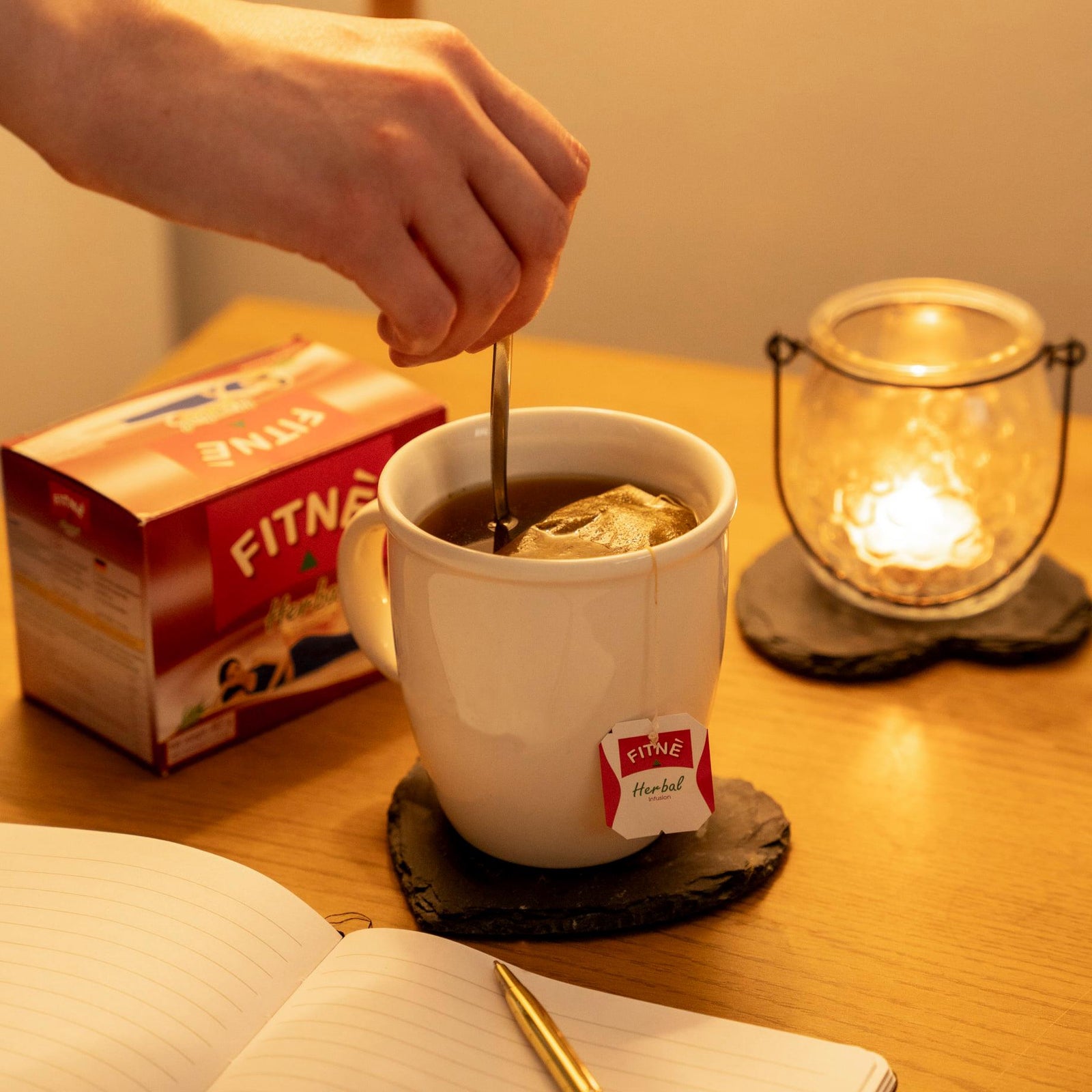 Detox tea, Candle, Brewing, Night time