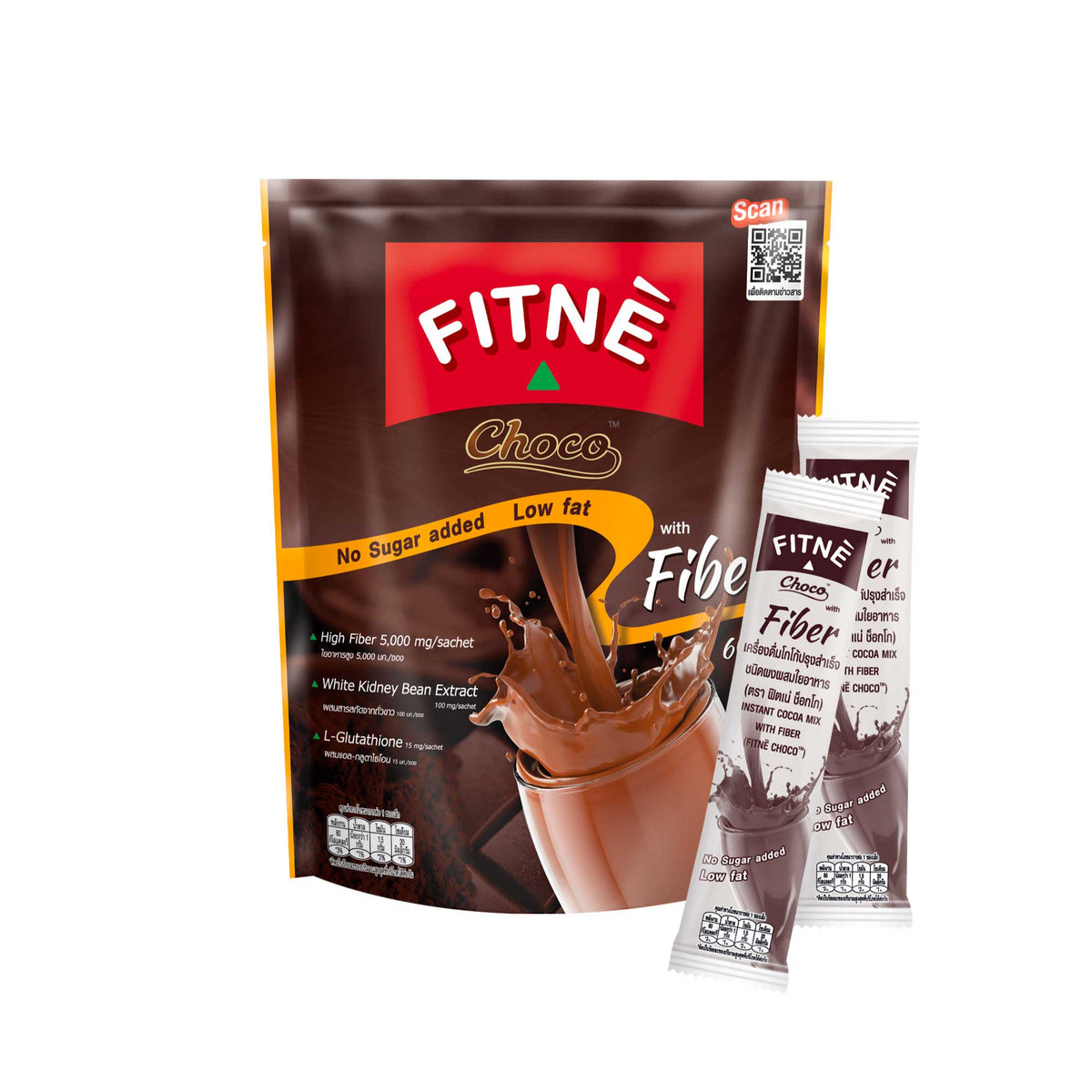 FITNE Instant Choco Mix With Fiber Filling White Kidney Bean Extract Smooth Taste, No Sugar Sucralose Sweetener, 10 Sachets