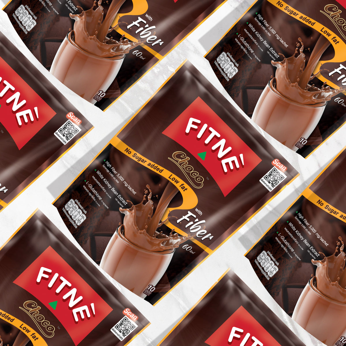 FITNE Instant Choco Mix With Fiber Filling White Kidney Bean Extract Smooth Taste, No Sugar Sucralose Sweetener, 10 Sachets