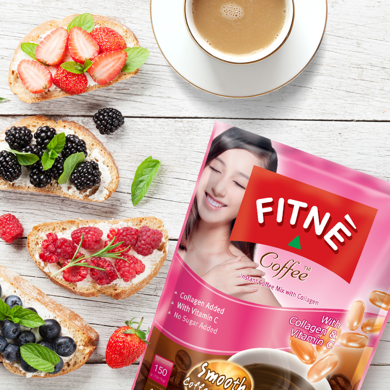 FITNE Instant 3 In 1 Coffee Packets Mix With Natural Hydrolyzed Collagen  Vitamin C Smooth Blend Tasty Aromatic No Sugar Sucralose Sweetener, 10  Sticks